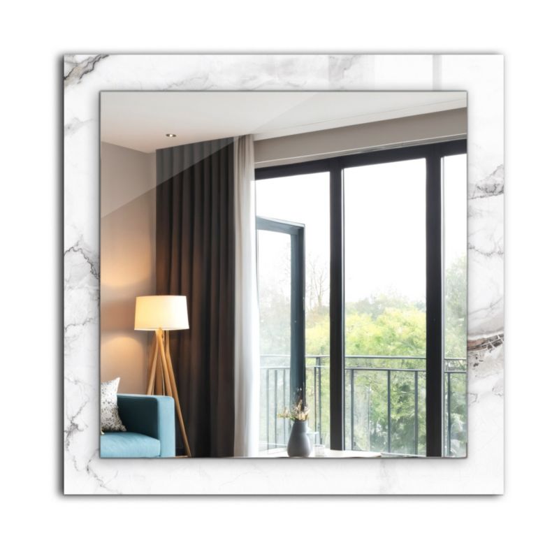 Lustro Kwadratowe Tulup Biały Wzór 60x60 cm Eleganckie Na Podkładzie 1 szt.