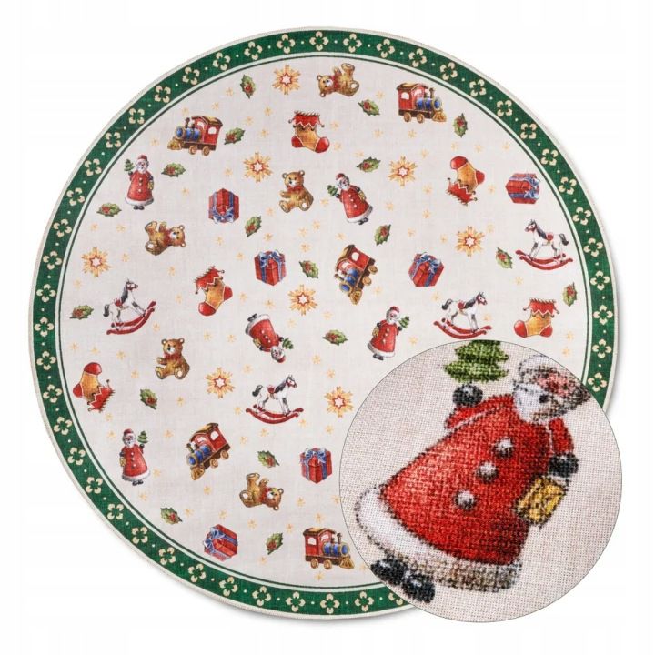 Dywan Villeroy&Boch okrągły 150 cm, świąteczny wzór, antypoślizgowy, płasko tkany, 1 szt.
