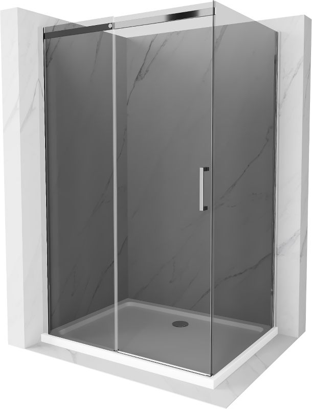 Kabina prysznicowa Mexen Omega rozsuwana 130 x 90 cm grafit chrom + brodzik Flat bialy