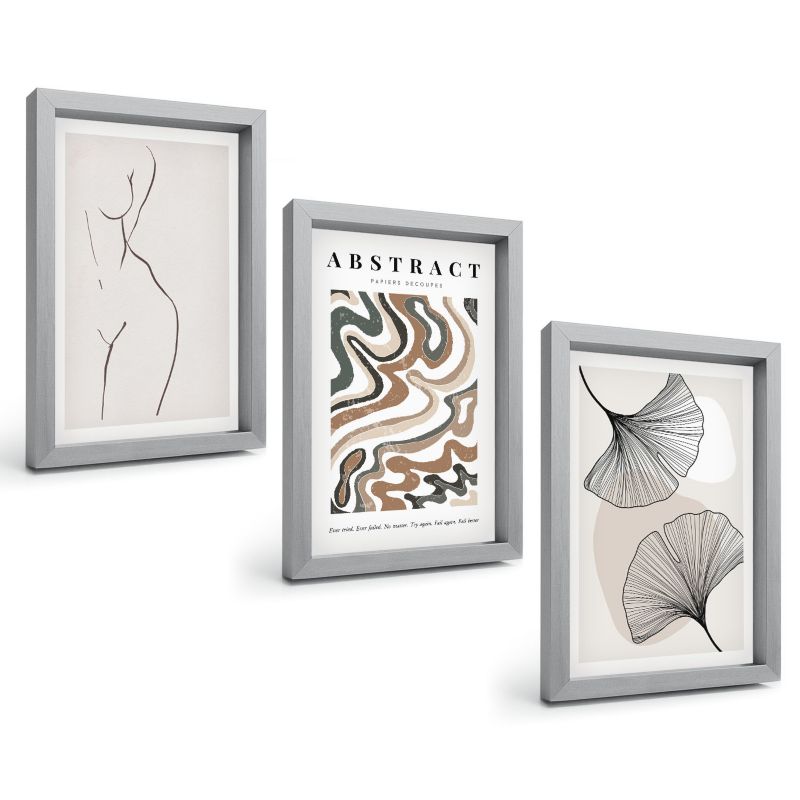 Trzyczęściowy Zestaw Obrazów ArtPrintCave 20x30 cm Srebrna rama Abstrakcyjne wzory boho kształty 1 kpl.