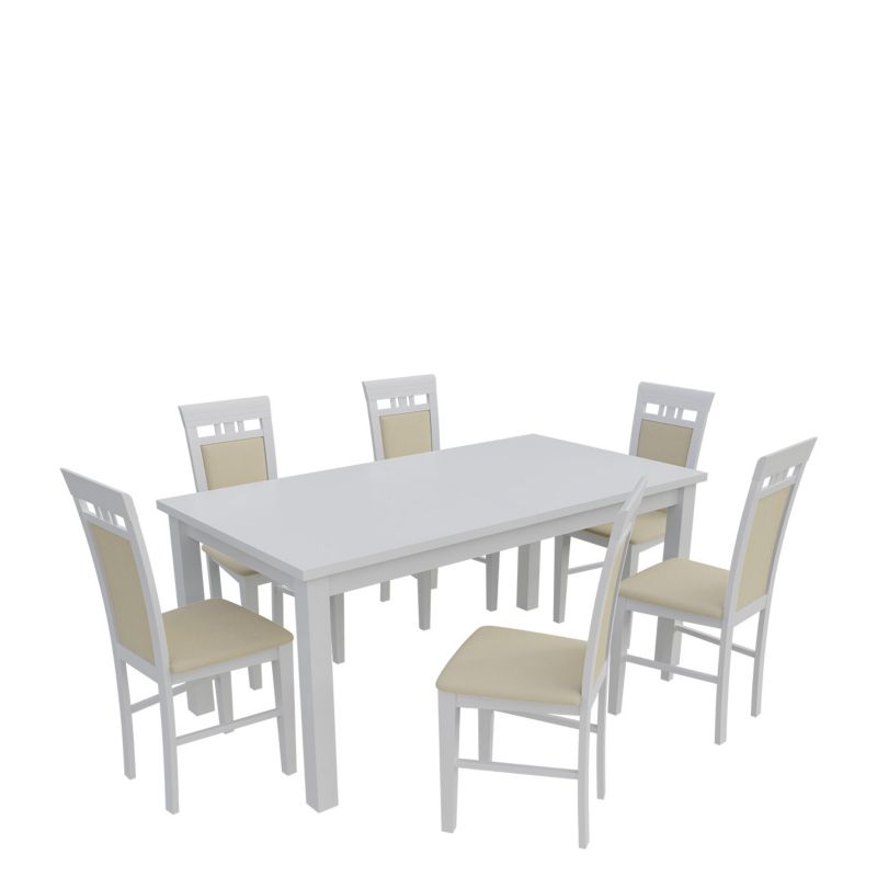 Zestaw RO16 MIRJAN 24 Stół rozkładany S18-L 80x160/200 + 6 krzeseł K31 biały + ekoskóra ecru 1 kpl.