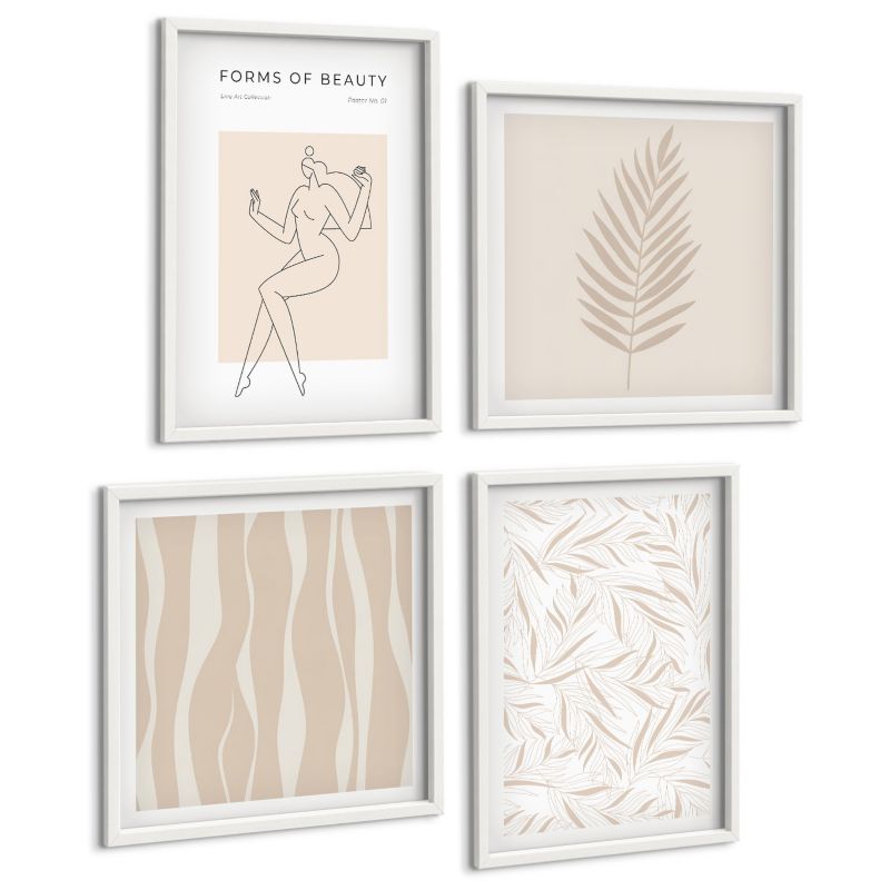 Zestaw Obrazów 4 Częściowy ArtPrintCave (2x50x50+2x40x60cm) Biała rama Motywy minimalistyczne roślinne 1 kpl.