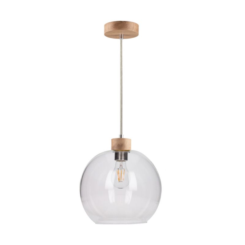 Drewniana Lampa Wisząca SPOT Light 1xE27 Max.60W Dąb Olejowany FSC z Transparentnym Szkłem, 1 szt.
