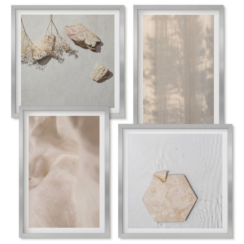 Tetraptyk Na Ścianę Wallfluent Subtelne boho tekstury naturalne Srebrna rama 4 szt.