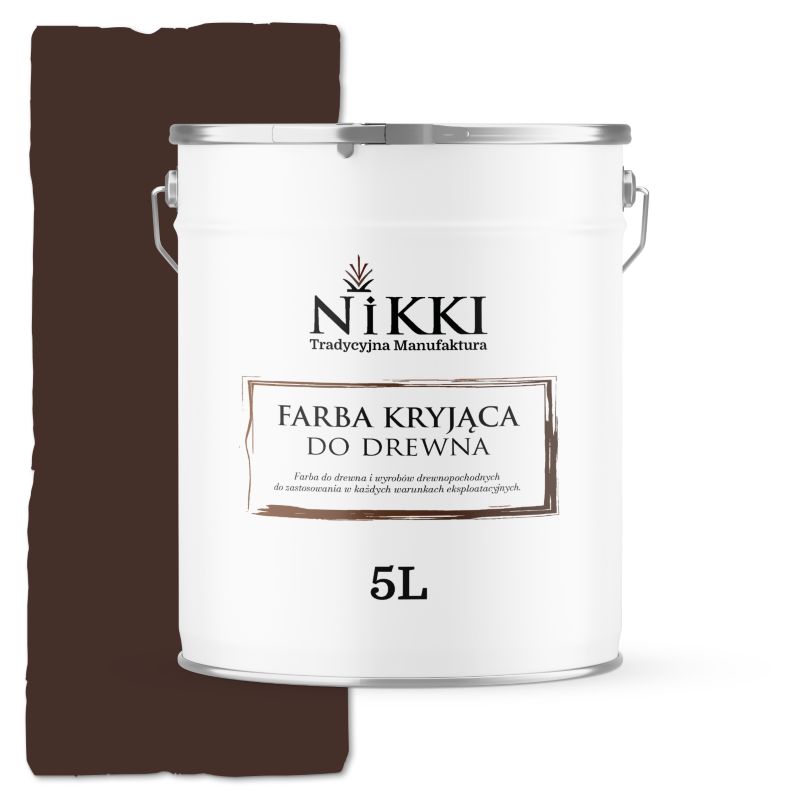 Farba do Drewna Kryjąca na Zewnątrz i Wewnątrz NIKKI Czekoladowy Brąz RAL8017 Półmat 5L