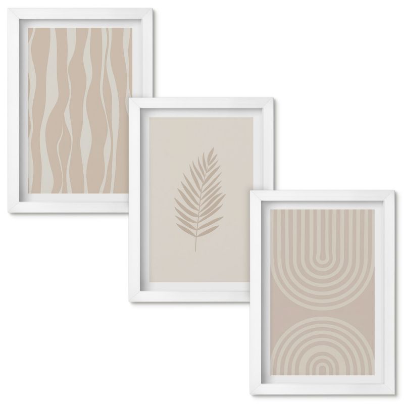 Set Obrazów w Ramie Wallfluent Beżowe wzory roślinne Biała rama 20x30cm 3 szt.