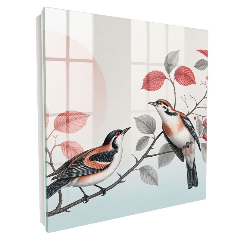 Skrzynka Na Klucze Szkło Hartowane Tulup 30x30 cm Ptaki natura - Biała - Otwierana na lewo 1 szt.