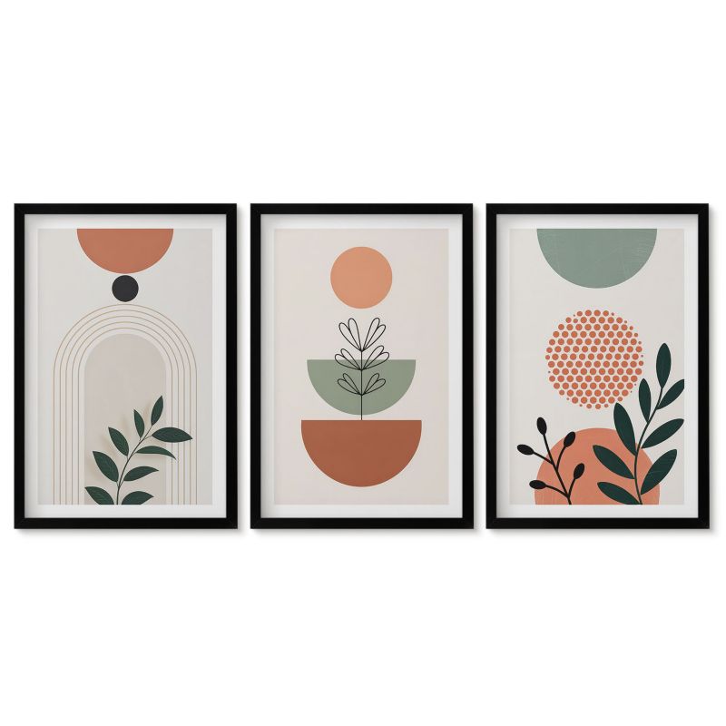 Trzy obrazy w czarnej ramie zestaw Tulup 40x60 cm Roślinne motywy nowoczesne Tryptyk 1 kpl