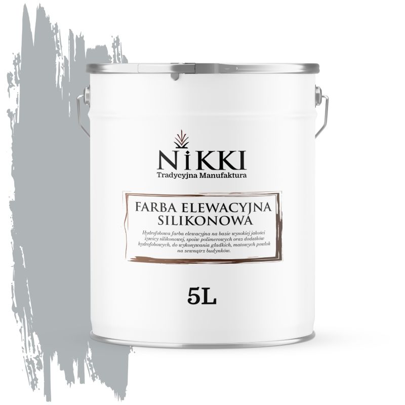 Farba Elewacyjna Zewnętrzna Silikonowa Odporna na Zielenienie NIKKI Szary jasny z odcieniem niebieskiego F253 5L