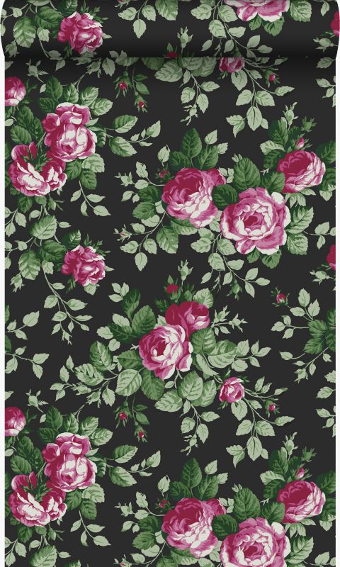 Tapeta Origin Wallcoverings róże czarnymIróżowym 53 cm x 10.05 m - 1 rol.