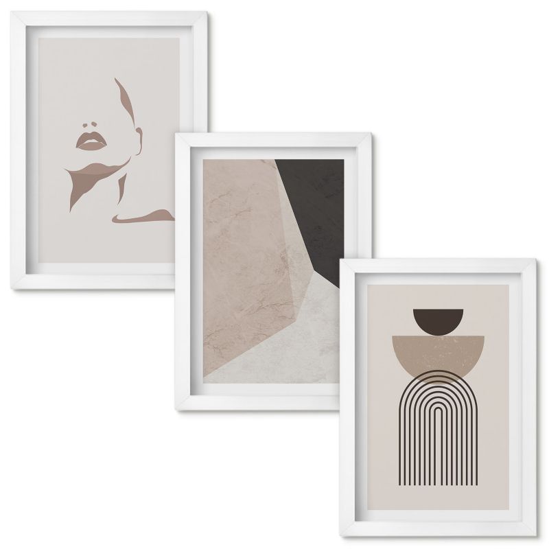Zestaw obrazów Wallfluent Abstrakcyjne kształty twarzy Biała rama 20x30cm 3 szt.
