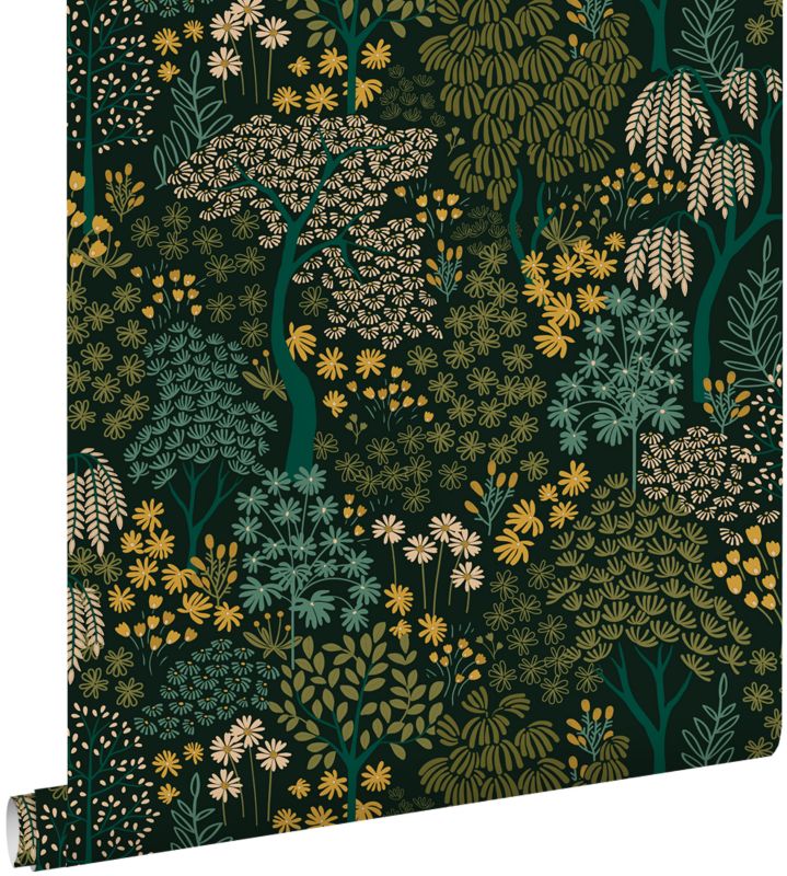 Tapeta ESTAhome drzewa i kwiaty niebiesko-zielonymIżółtym 50 x 900 cm - 1 rol.