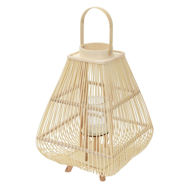 Lampion bambusowy ECD Germany latarnia ogrodowa 63,5 cm dekoracyjny boho z uchwytem szklanym wkładem świecznik balkon salon 1 szt.