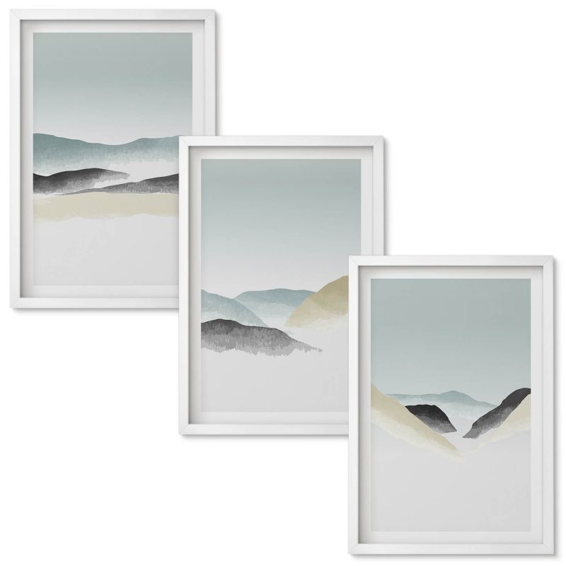 Zestaw obrazów Wallfluent Minimalistyczne góry pastelowe Biała rama 40x60 cm 3 szt.