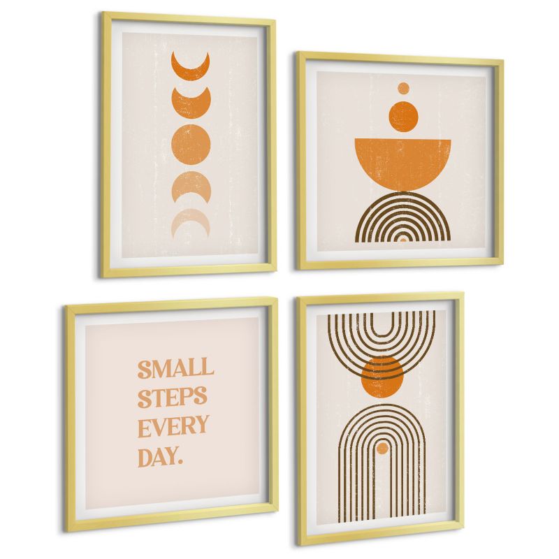 Galeria 4 Obrazów ArtPrintCave (2x50x50+2x40x60cm) Złota rama Minimalistyczne boho wzory 1 kpl.