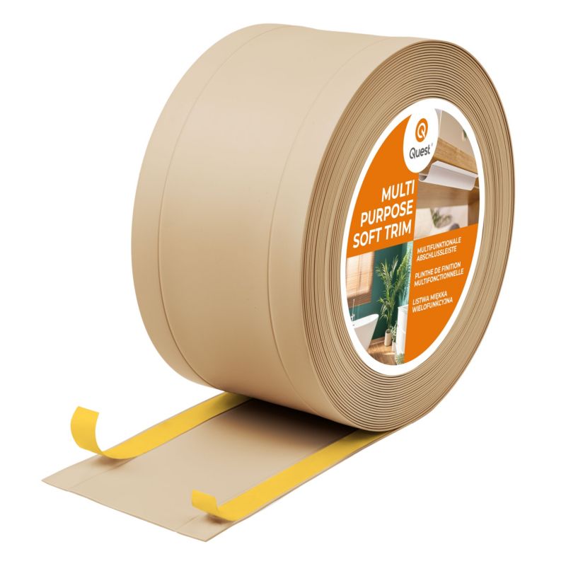 Listwa wykończeniowa samoprzylepna 6w1 PCV 75mm QUEST, maskująca elastyczna listwa podłogowa - 5 m, piaskowy, 1 szt.