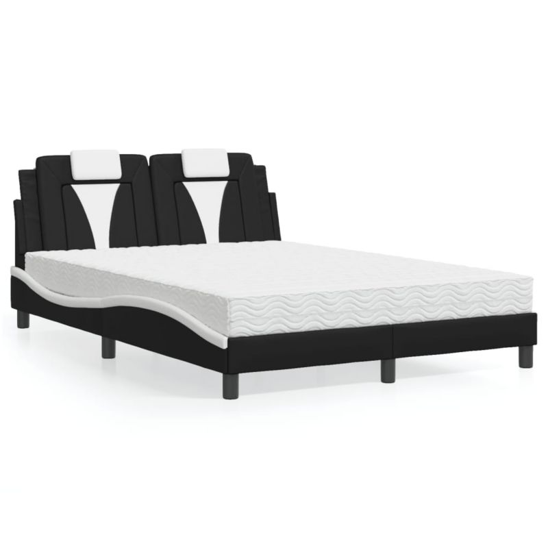 Łóżko z materacem WaszeMeble 135x190 cm Czarno-Biały ekoskóra WM-3208794 1 szt.