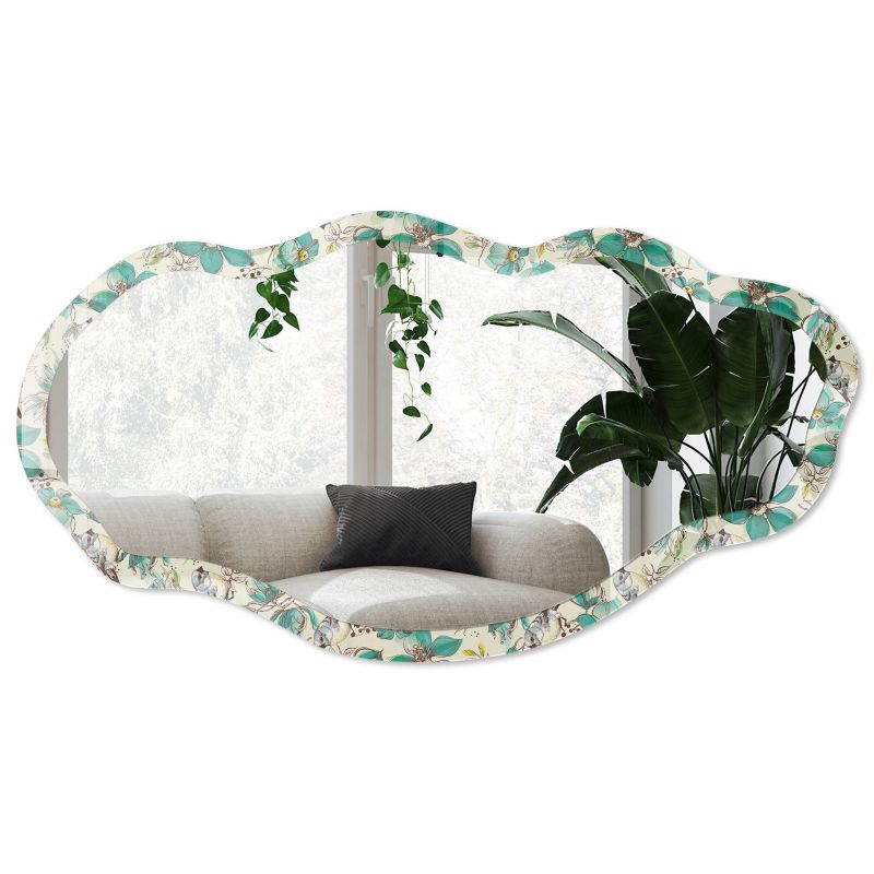 Lustro o nieregularnym kształcie Wallfluent 52x97 cm Kwiaty ptaki Dekoracyjne Na ścianę 1 szt.