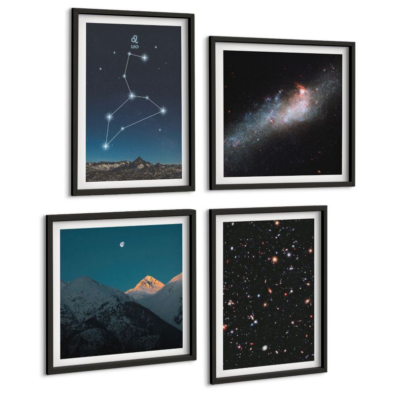 Zestaw 4 Obrazów ArtPrintCave (2x50x50+2x40x60cm) Czarna rama Galaktyka Lwa i przestrzeń 1 kpl.