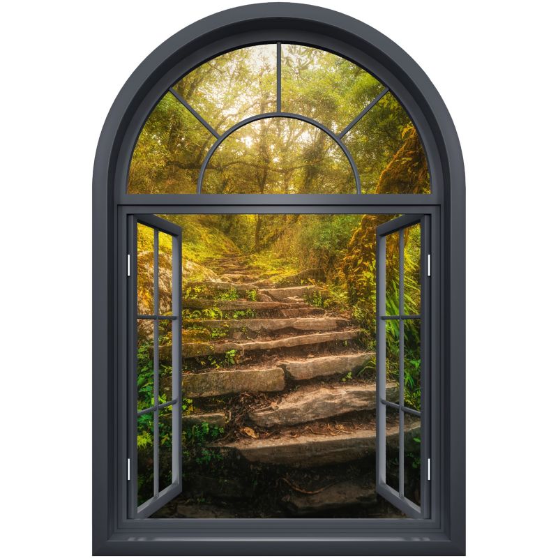 Naklejka dekoracyjna 3D Wallfluent Leśne okno 88x130 cm Na ścianę szafę Wycinana po obrysie 1 rol.