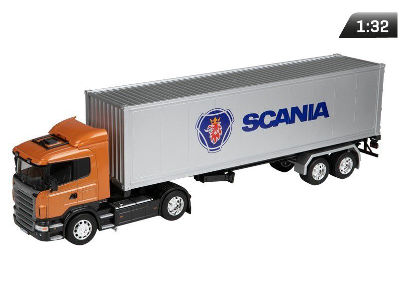 Model 1:32, SCANIA R470, ciągnik pomarańczowy - naczepa srebrna, Carmotion, 1 szt.
