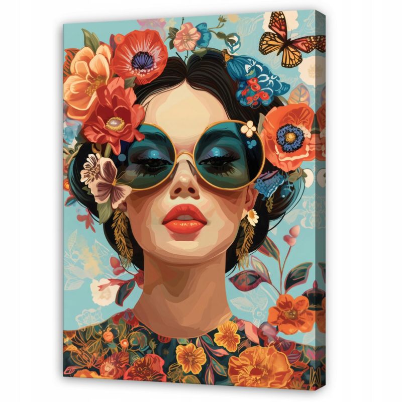 Obraz WALLARENA Do Sypialni Salonu Na Płótnie Kobieta Twarz Kwiaty Pomarańczowy 70x100 cm SPP16509O1 1 szt.