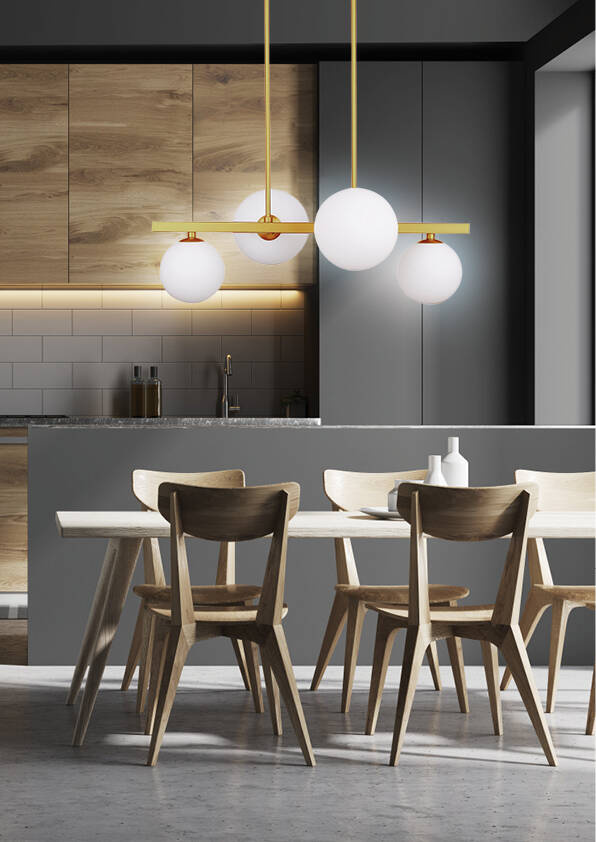 Złota lampa wisząca sufitowa 4-płomienna do salonu KAMA szkło metal