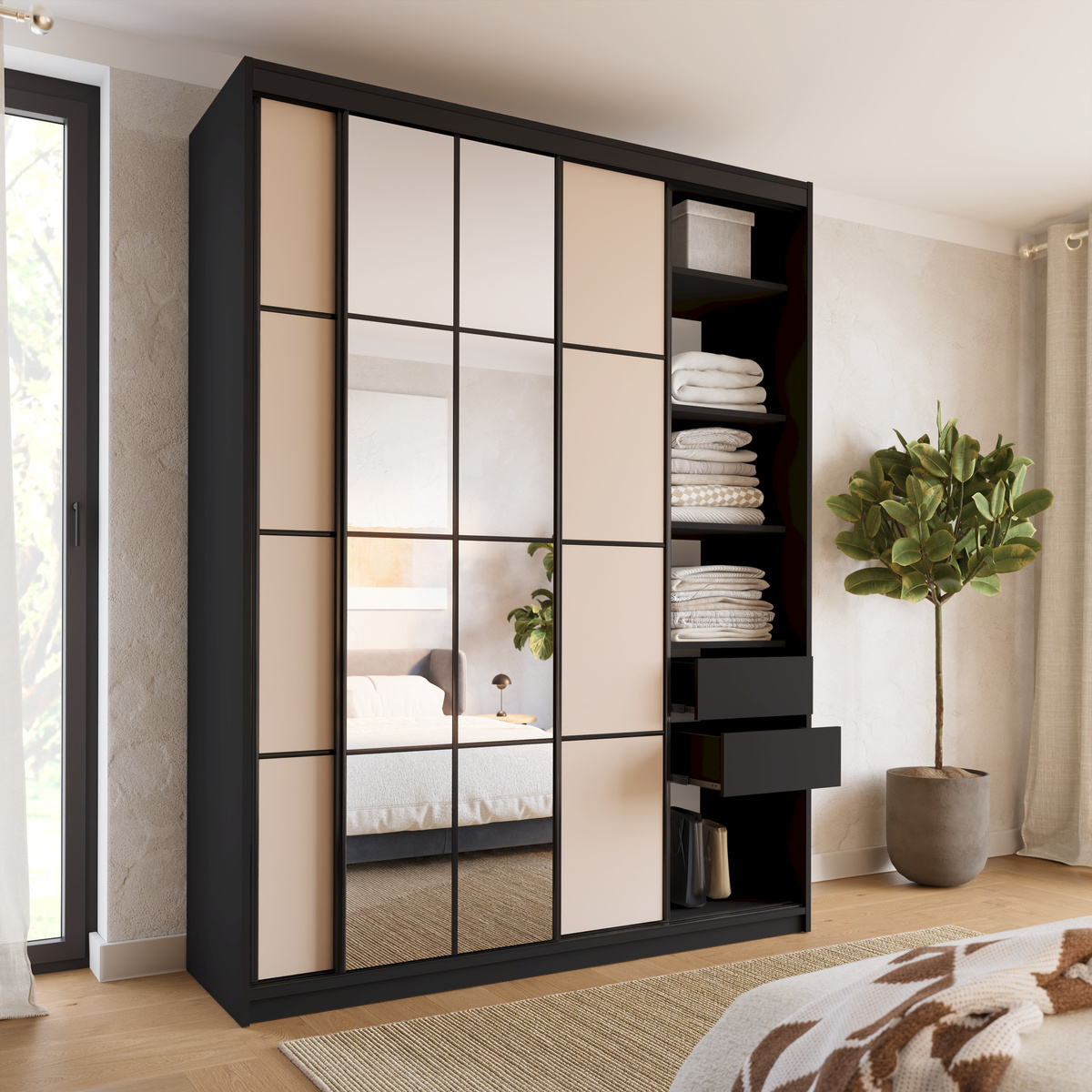Wysoka szafa przesuwna do sypialni 180 cm z lustrem EDGE MAX