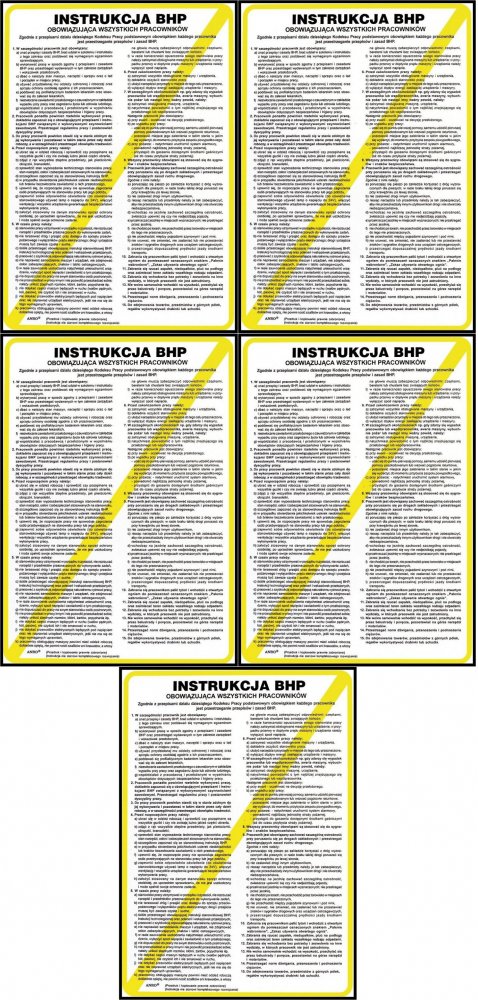 5x Tabliczka informacyjna Anro, Z-IB1, "Instrukcja BHP obowiązująca wszystkich pracowników"