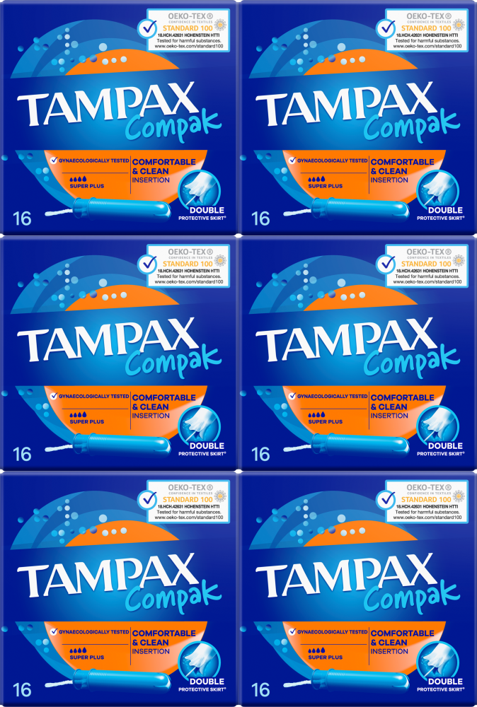 6x Tampony z aplikatorem Tampax Compak Superplus, 16 sztuk