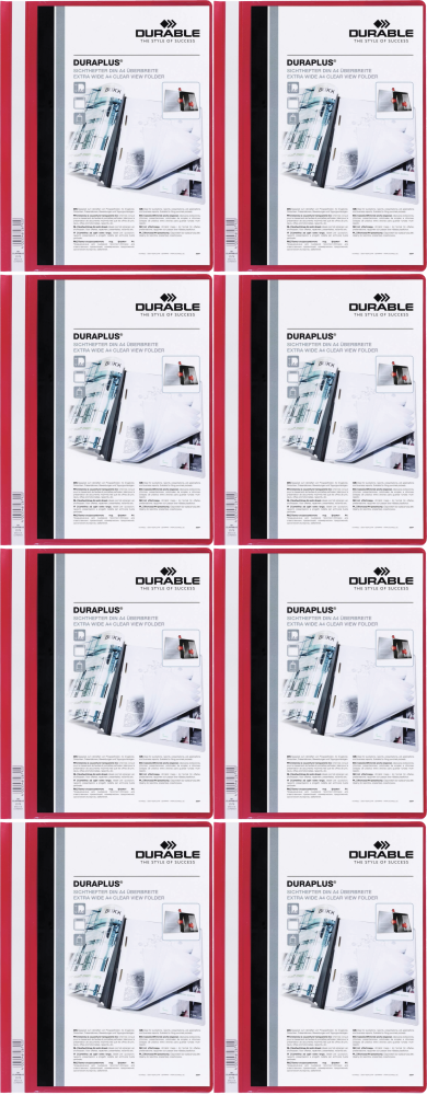 8x Skoroszyt plastikowy Duraplus Durable, A4, prezentacyjny, czerwony