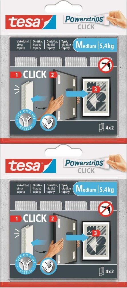 2x Rzepy samoprzylepne Tesa Powerstrips CLICK, rozmiar M, 4x2, biały