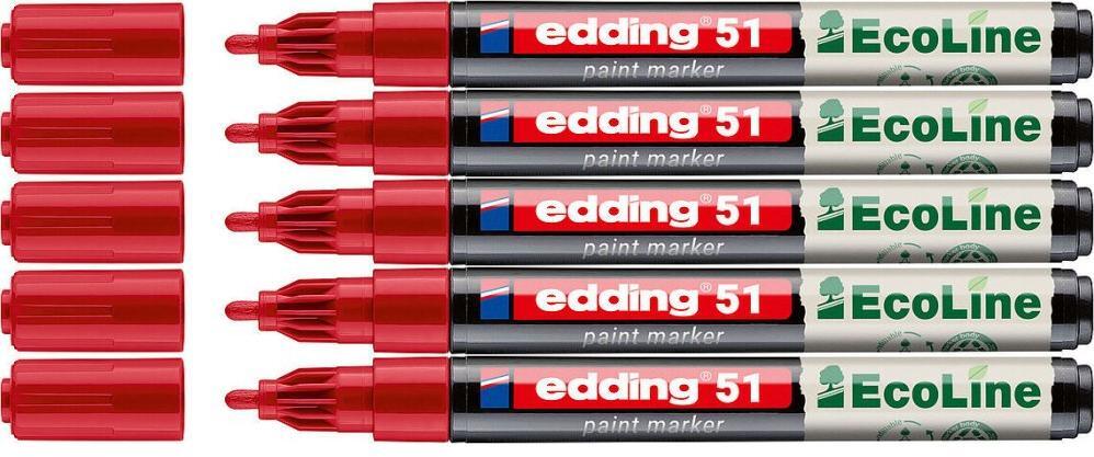5x Marker olejowy edding 51 EcoLine, okrągła, 1-2mm, czerwony
