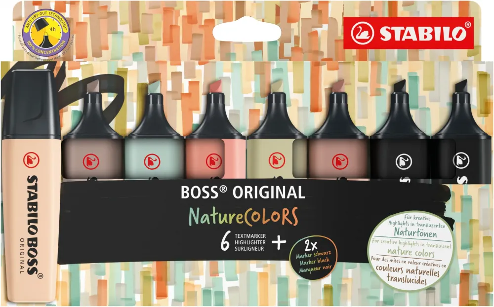 Zakreślacz Stabilo Boss Orginal Nature Colors 70/8-2-1, ścięta, 8 sztuk, mix kolorów