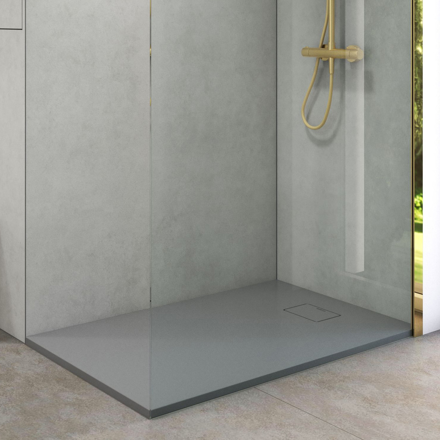 Oltens Bergytan brodzik 100x80 cm prostokątny RockSurface szary beton 15100700 - Wysyłka w 24h