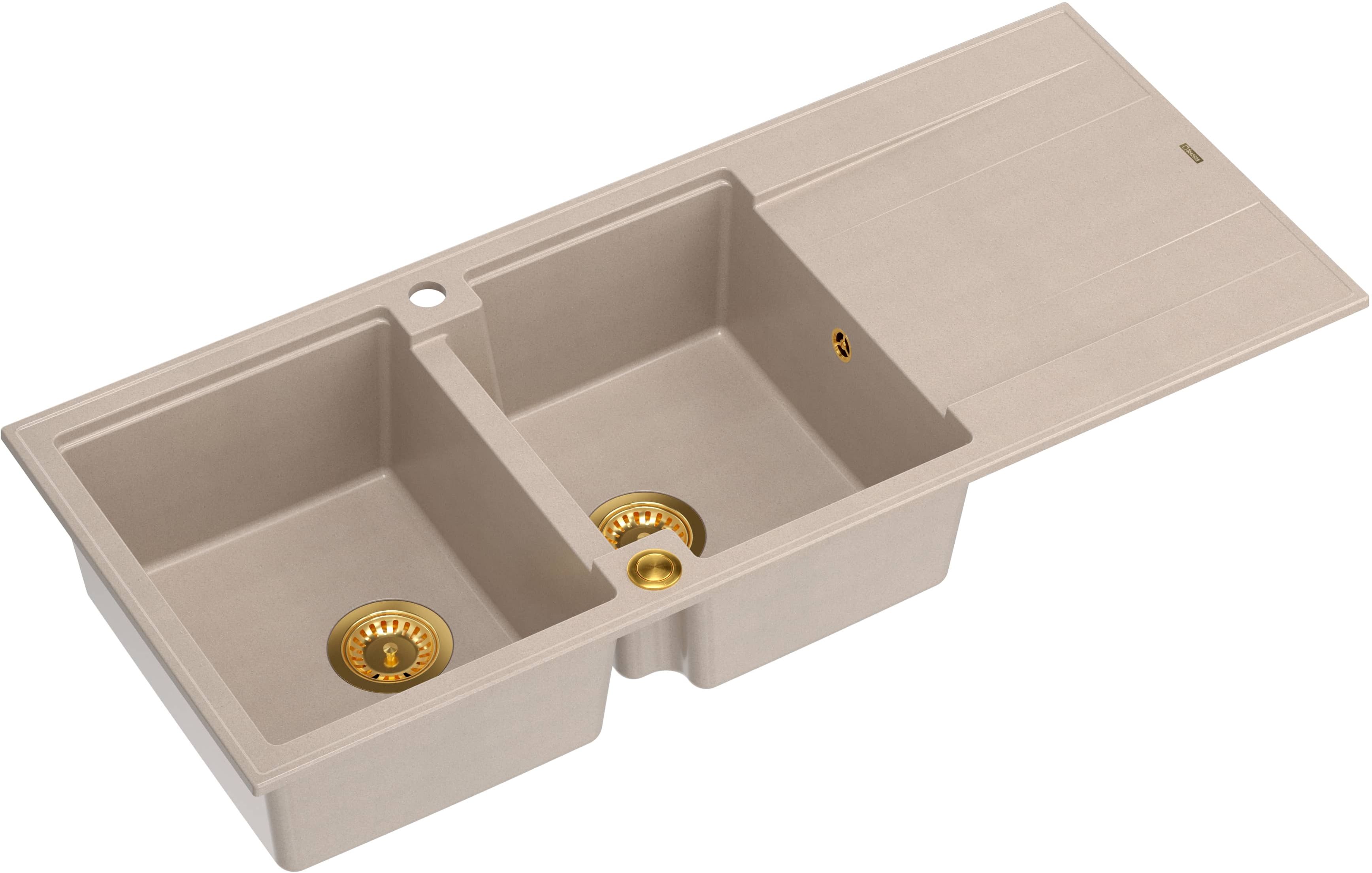 Quadron Evan 121 zlewozmywak GraniteQ 116x50 cm beż/elementy złote HQE11650U2_PVDG1_P2O
