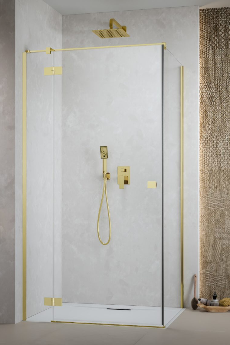 Radaway Essenza Gold KDJ ścianka prysznicowa 33,7 cm złoty połysk/szkło przezroczyste 10470337-09-01L
