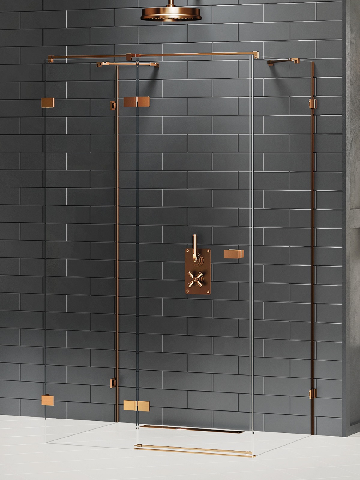 New Trendy Avexa Copper Brushed kabina prysznicowa 110x110 cm kwadratowa przyścienna lewa miedź szczotkowana/szkło przezroczyste EXK-3712