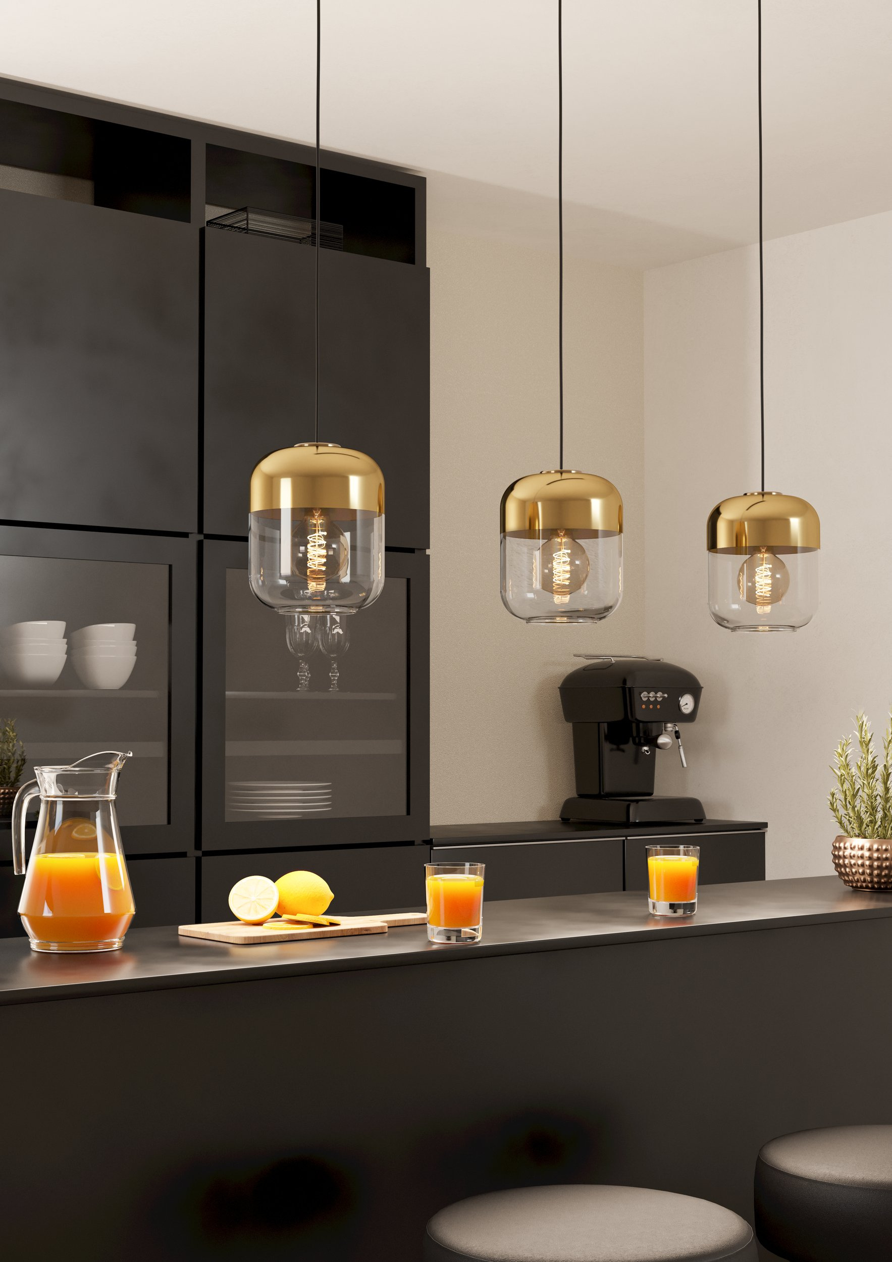 Eglo Maryvilla lampa wisząca 3x40 W przezroczysta-złota 900551