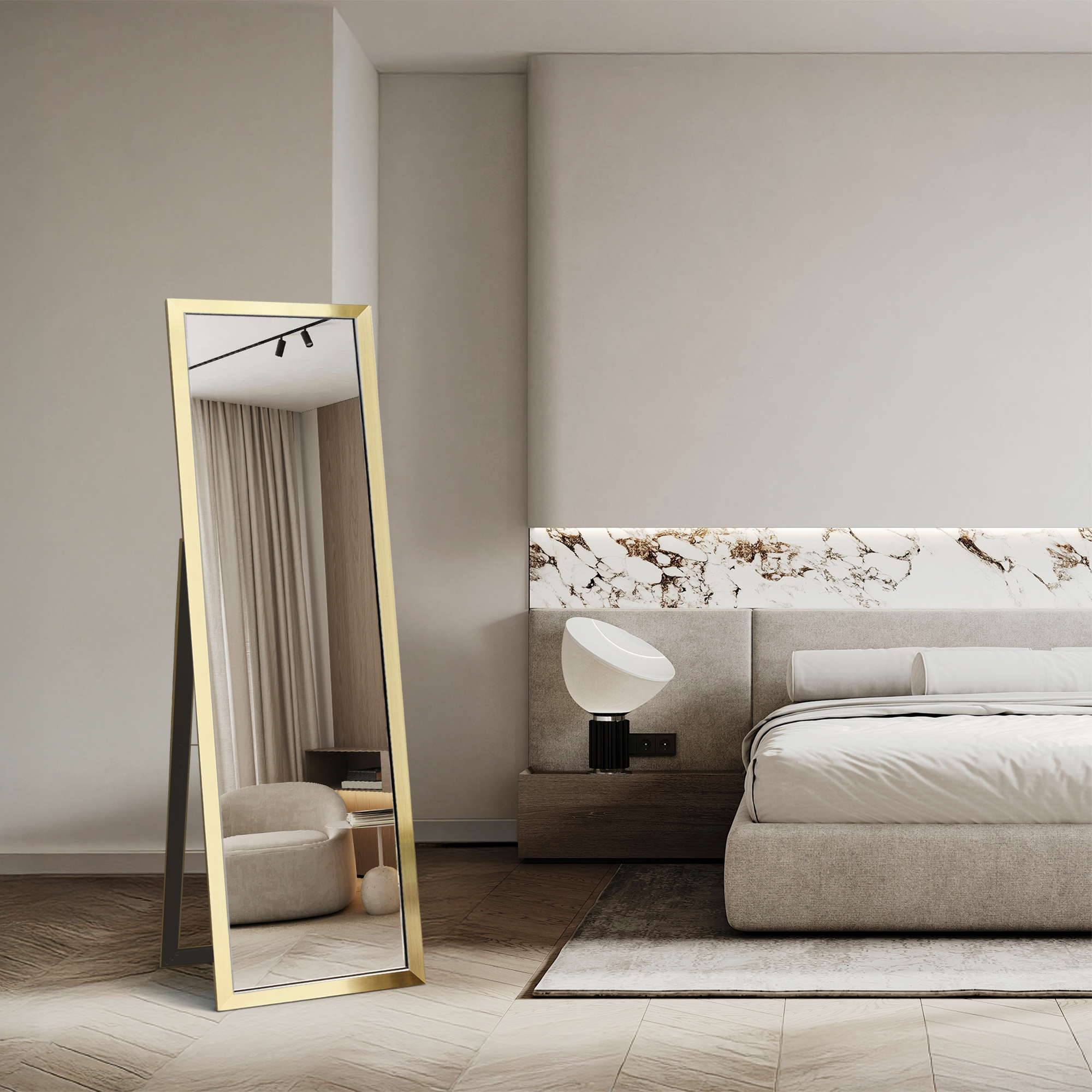 Ars Longa Slim lustro stojące 57,8x167,8 cm prostokątne złote szczotkowane LS-SLIM50160-ZS