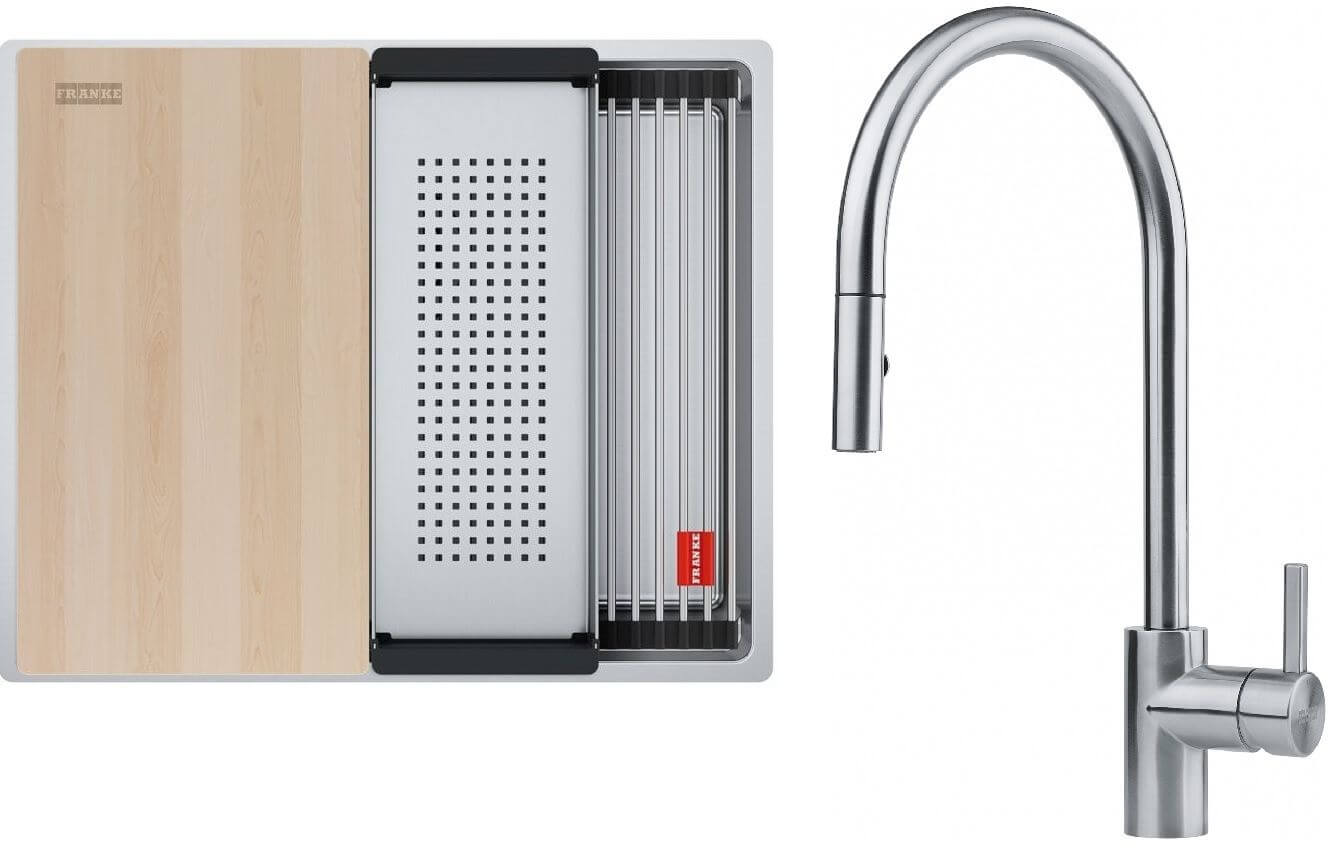 Zestaw ranke Box Pro BXX PRO 210/110-50 zlewozmywak stalowy 53x44 cm z baterią kuchenną stojąca z wyciąganą wylewką stal szlachetna ...