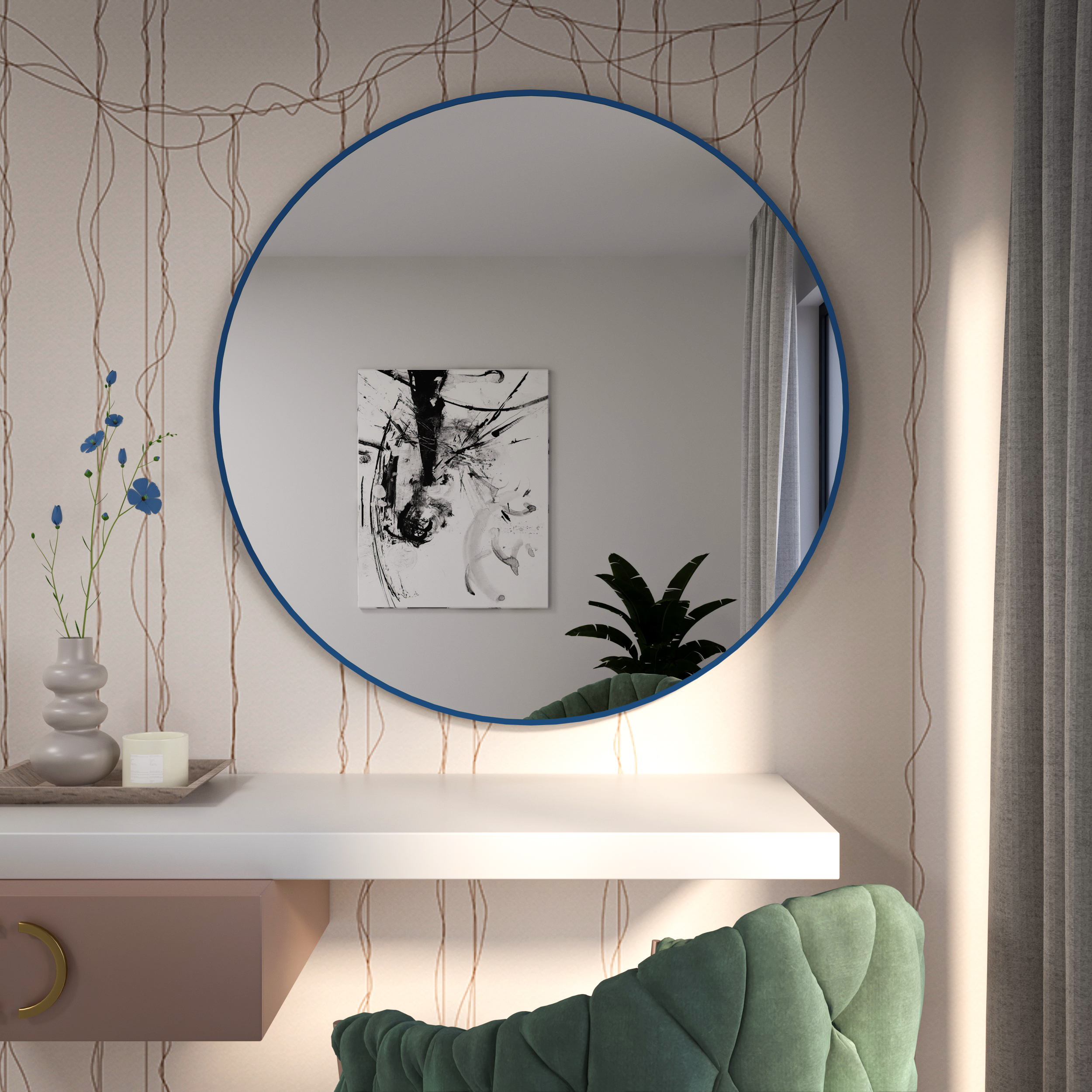 Baltica Design Tiny Border Round lustro 100x100 cm okrągłe niebieskie