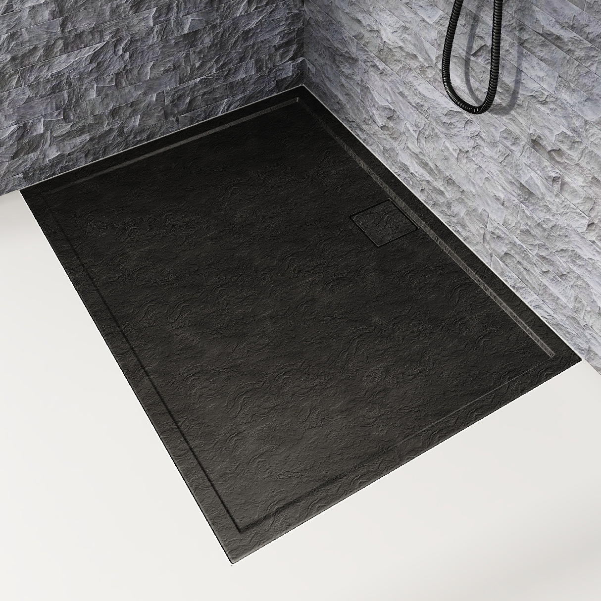 Schedpol Omega Black Stone brodzik 140x90 cm prostokątny Stonicryl struktura czarnego kamienia 3.0456/C/ST