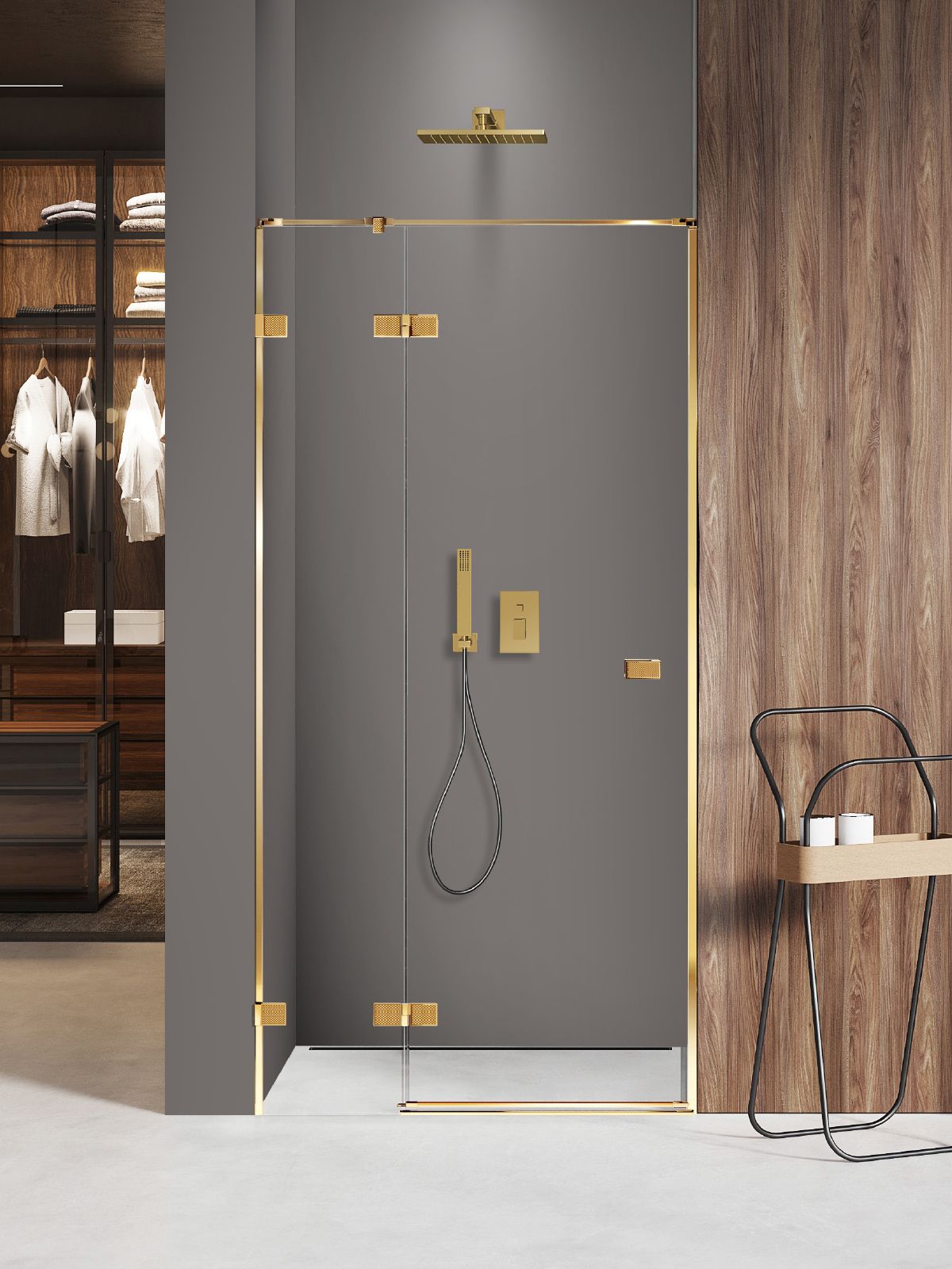 New Trendy Avexa Gold Shine XR drzwi prysznicowe 90 cm uchylne lewe złoty połysk/szkło przezroczyste EXK-6738