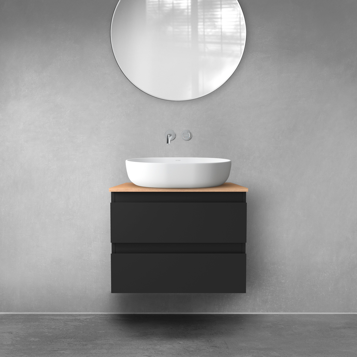 Oltens Vernal szafka 60 cm podumywalkowa wisząca z blatem czarny mat/dąb 68124300 - Wysyłka w 24h