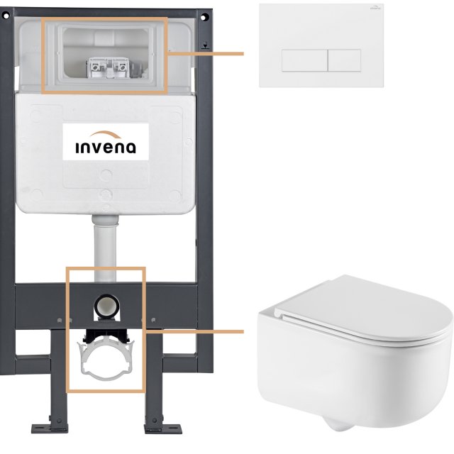 INVENA Zestaw podtynkowy 50 mechaniczny, miska KORFU, deska, przycisk