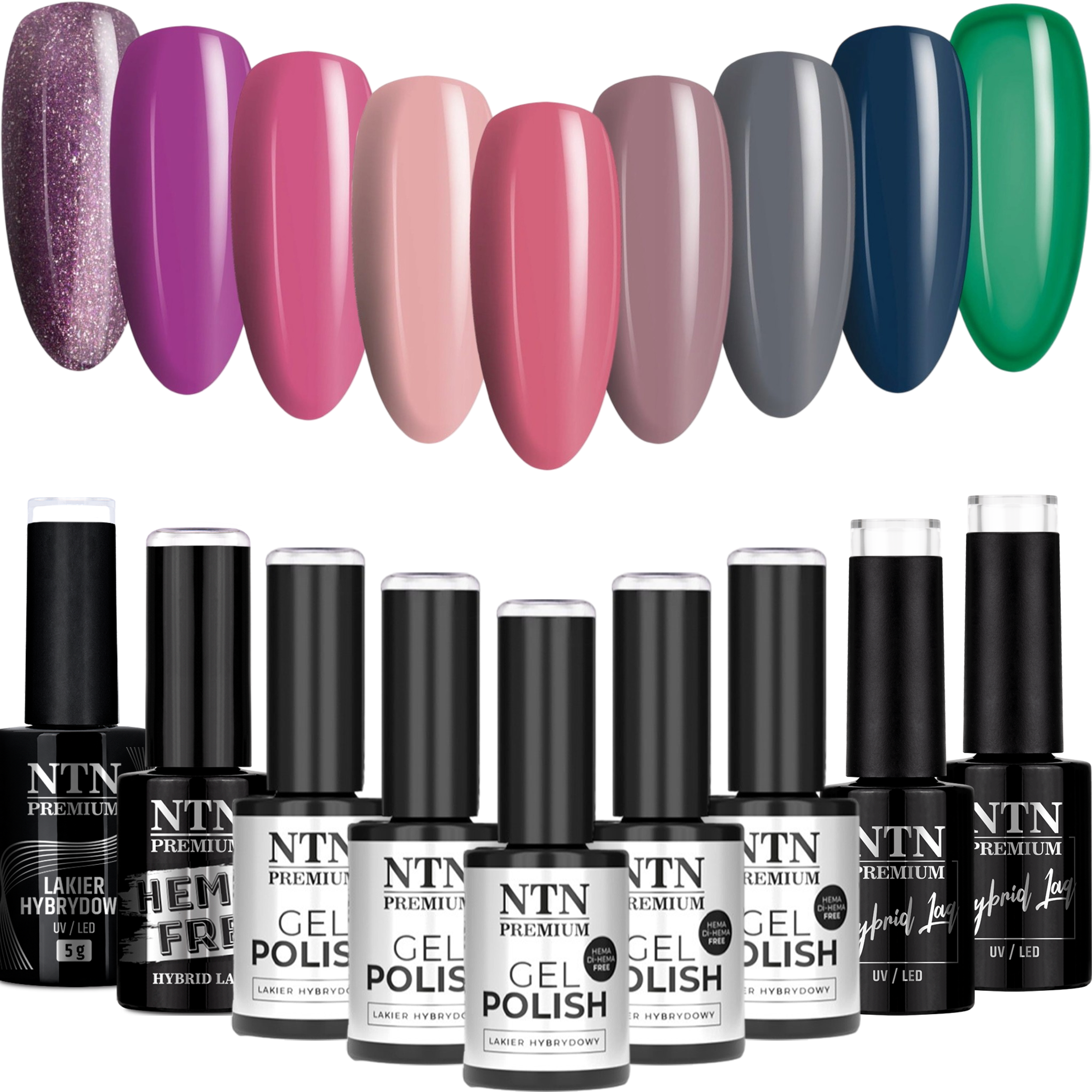 9x Lakier Hybrydowy NTN 5g Uptown Girl ZESTAW 9w1