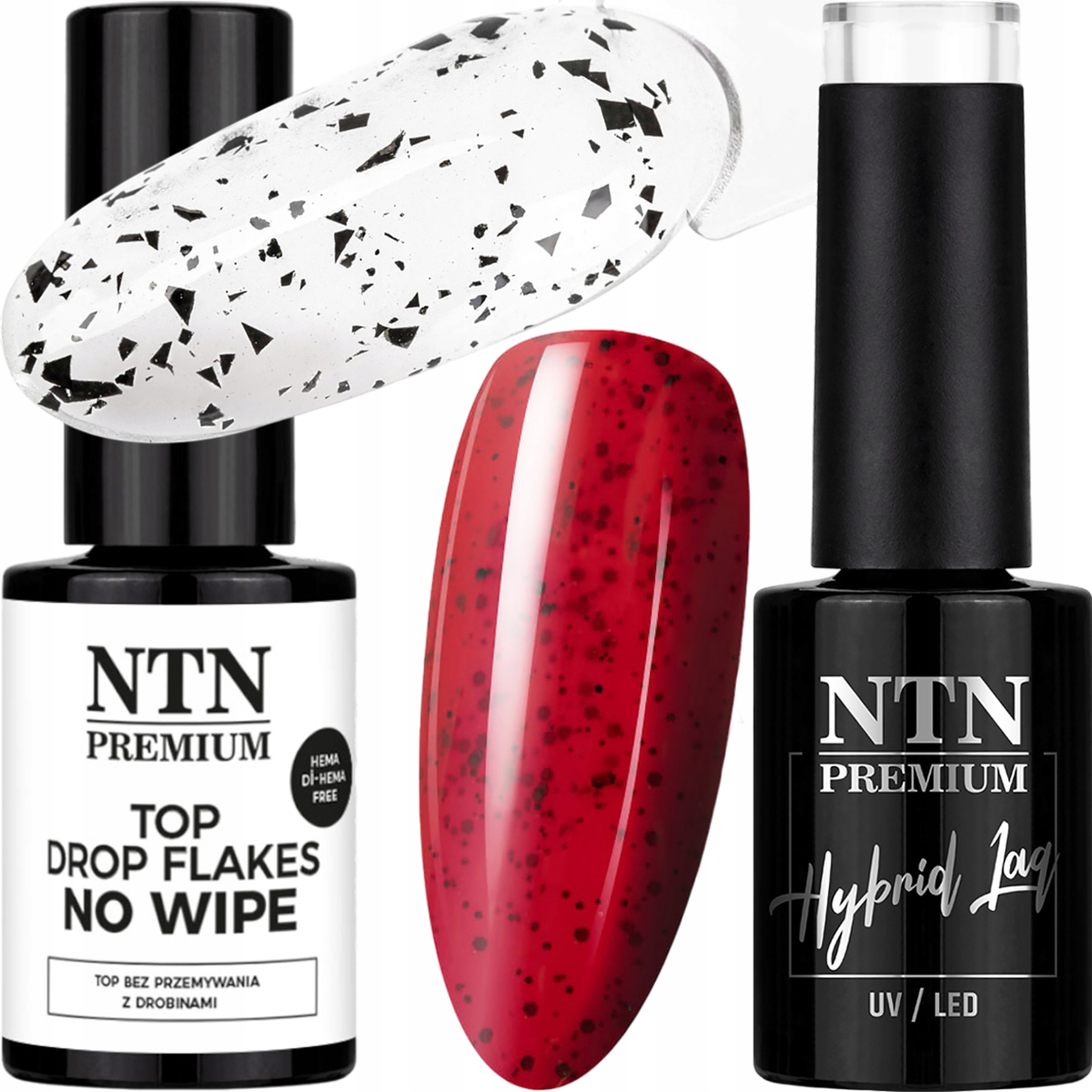 Lakier Hybrydowy NTN 5g Nr189 + Top Flakes NTN 7g Efekt Przepiórczego Jajka