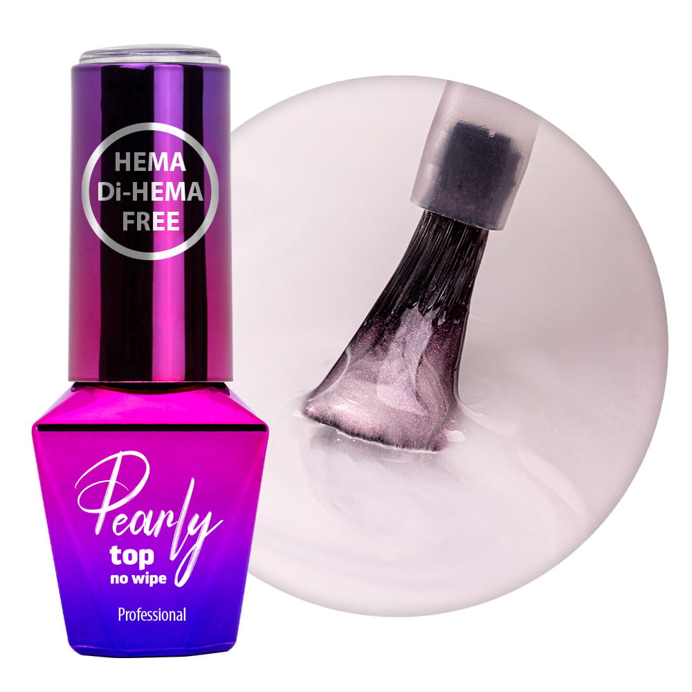 Top Pearly z efektem szampańskiego marmurku MollyLac WhitiPink HEMA/Di-HEMA Free no wipe 10 g