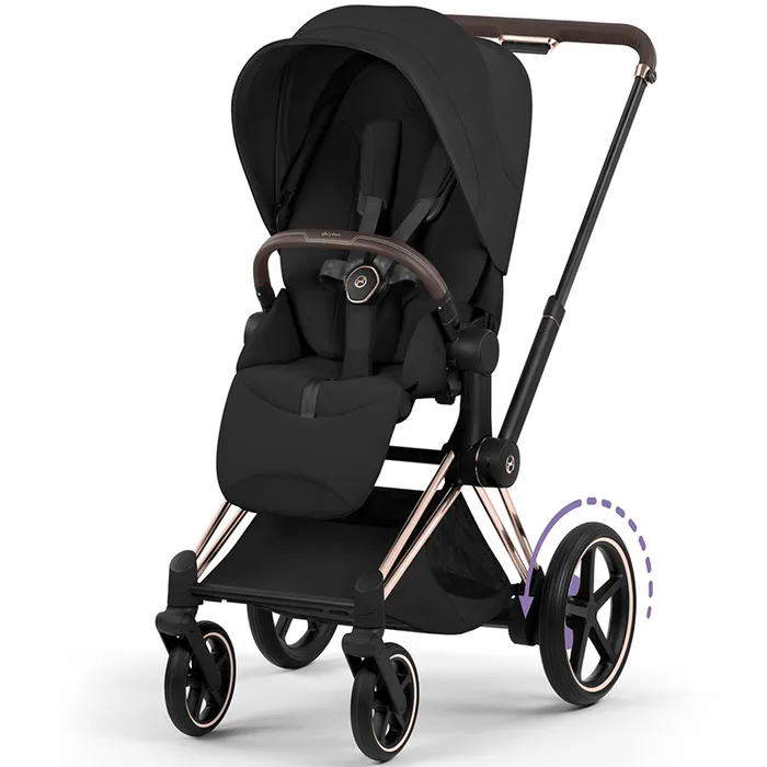 Cybex e-Priam 5.0 Style - elektryczny wózek spacerowy-Sepia Black-Rosegold (with brown leather)